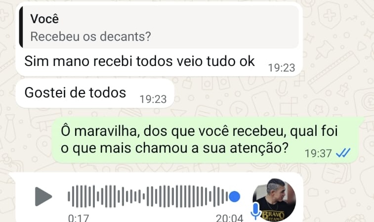 Depoimento de cliente 3 da Aurum Decants